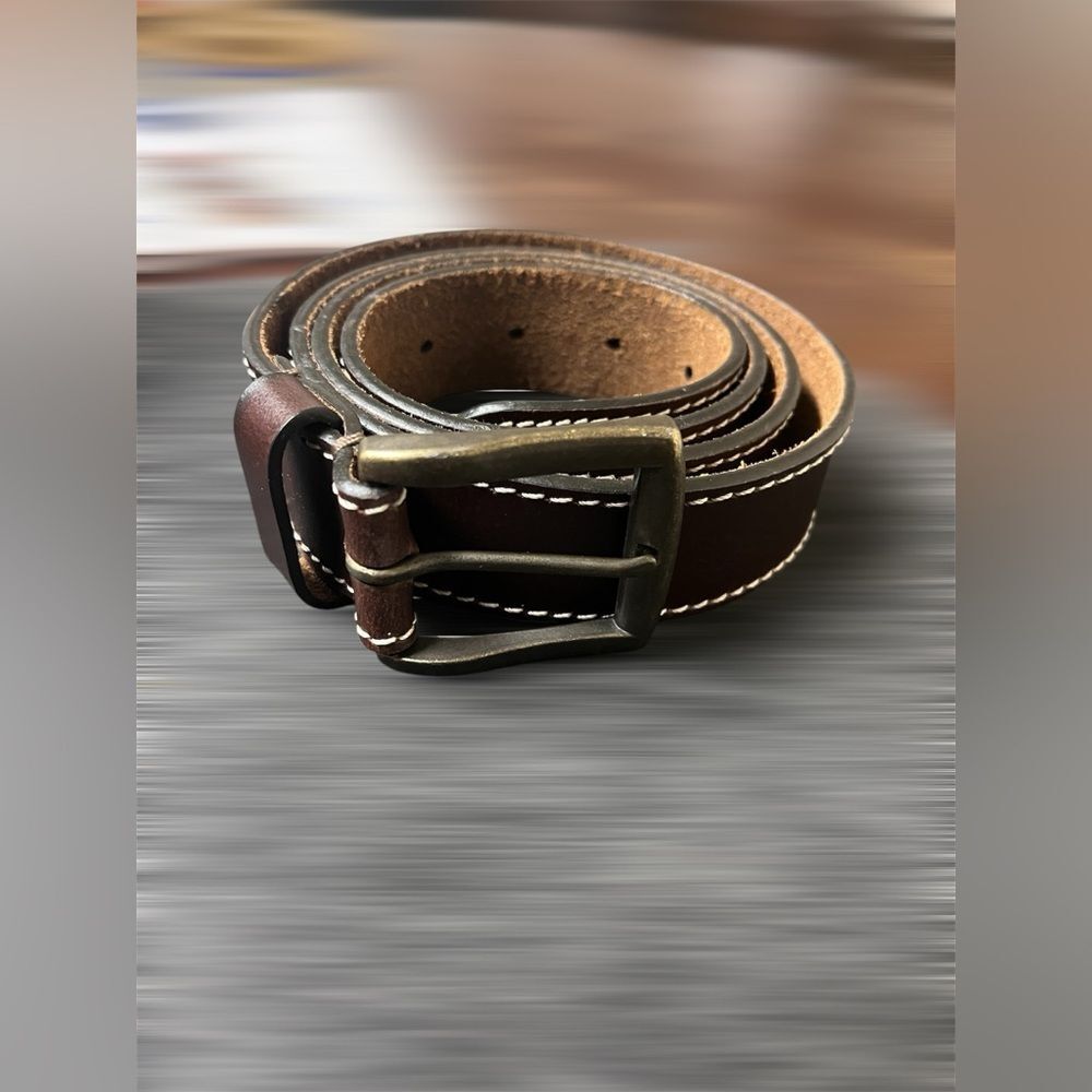 Timberland Men's 40 Brown Edge Stitch Belt Genuine Leather Casual